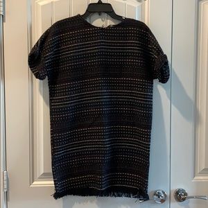 🟢 New Zara Tweed Black Stripes Gold Blue Red Dress S
